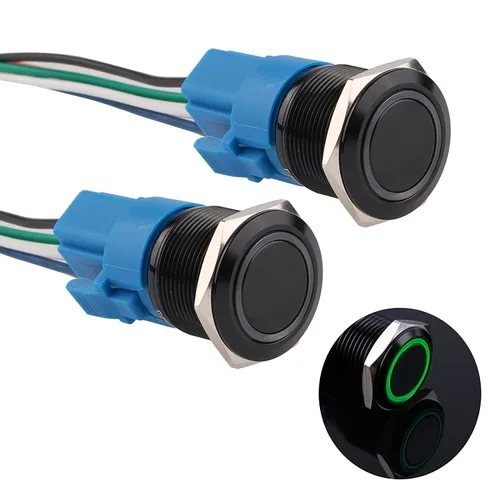Miniatura 21 de Interruptor de botón con cierre de 0.630 in, anillo 3A, LED, 12V-24V, interruptor de botón de metal negro, carcasa de aluminio autobloqueante