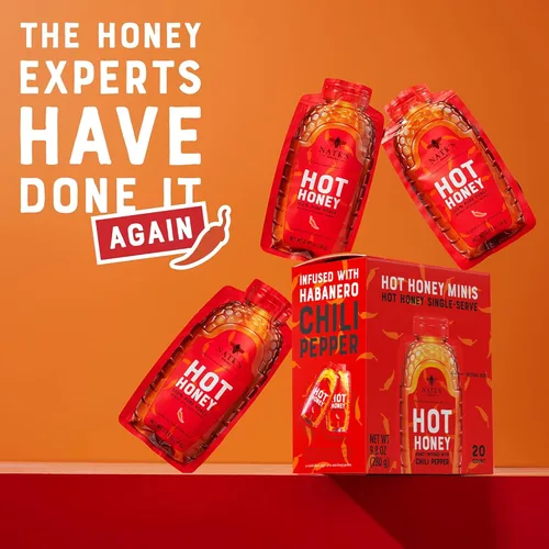 Miniatura 5 de Nate's Hot Honey Minis - Miel caliente de una sola porción - Relleno de calcetines navideños - Paquetes de 0.49 onzas, caja de 20