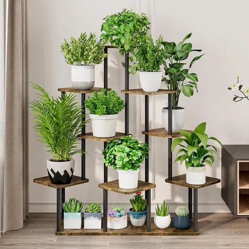 Miniatura 3 de AZERPIAN Soporte para plantas de 4 niveles para interiores, estante de flores de metal para múltiples plantas, soportes altos de esquina para flores