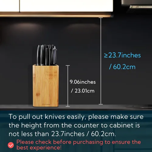 Miniatura 3 de Bloque universal de lujo para cuchillos con ranuras para tijeras y varilla de afilar, soporte de bambú para cuchillos seguro y ahorrador de espacio