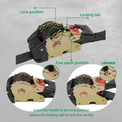 Miniatura 3 de MOTO4U Correas de amarre retráctiles de 2 pulgadas x 10 pies, resistentes, 2 correas de trinquete automáticas autoretráctiles con 2 bucles suaves