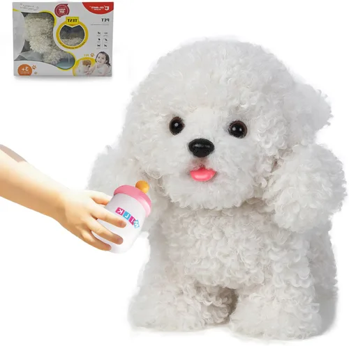 Miniatura 8 de Juguete de perro de peluche electrónico caminante de Pomeranian, cachorro realista interactivo robot mascota perro, caminando, ladrando, moviendo