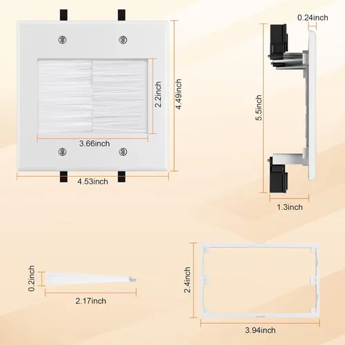 Miniatura 3 de Kit corrector de cable de pared con placa de pared de cepillo, caja de salida empotrada, cable de 9 pies, pasador de 2 bandas para gestión de cables