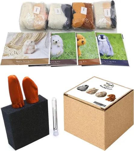 Miniatura 4 de Feltsky Kits de fieltro de aguja de 4 animales para principiantes, fáciles de hacer con todo, manualidades para mamá, abuela