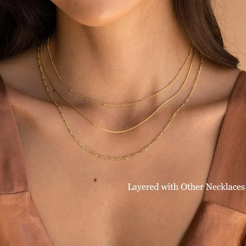 Miniatura 8 de DEARMAY 14K Gold Necklaces for Women, Dainty Layered Gold Herringbone Choker Necklace for Women Thin Chunky Snake Chain Necklaces Jewelry for Teen
