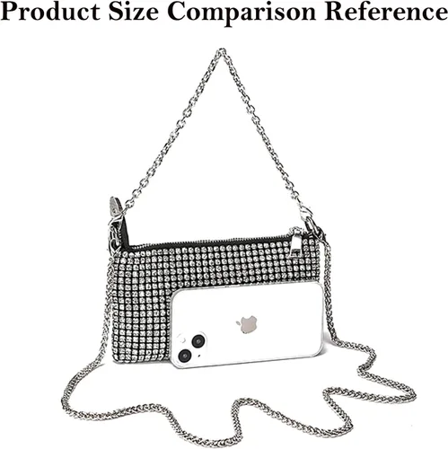 Miniatura 2 de Silver Clutch Women Rhinestone Evening Bag Wedding Crystal Bride Engagement Purse Fold Over Chain Crossbody Shoulder Bag