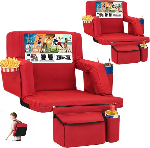 Miniatura 16 de Overmont Asiento de Estadio con Soporte para la Espalda - Cojín Acolchado de 2.8'' Reclinable de 6 Posiciones Asiento de Gradería con Ganchos Dobles