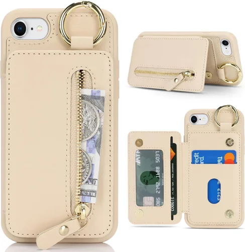 Havaya Funda para iPhone SE de 3ª y 2ª generación iPhone 8 y iPhone 7, cartera con tarjetero y llavero, soporte de cuero, a prueba de golpes, con
