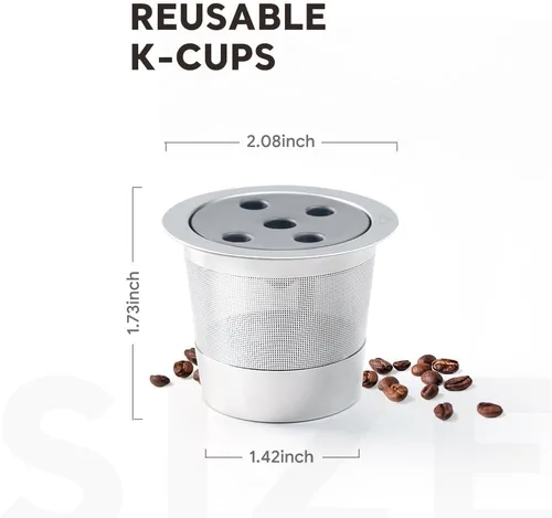 Miniatura 2 de Paquete de 2 tazas K reutilizables de acero inoxidable para Keurig Supreme & Supreme Plus, filtro universal de cinco agujeros para Keurig