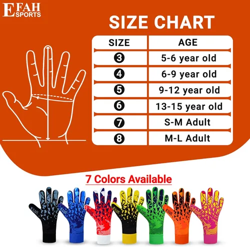 Miniatura 7 de Guantes de portero de fútbol para niños, jóvenes y adultos profesionales con palmas de protección y agarre reforzado Naranja