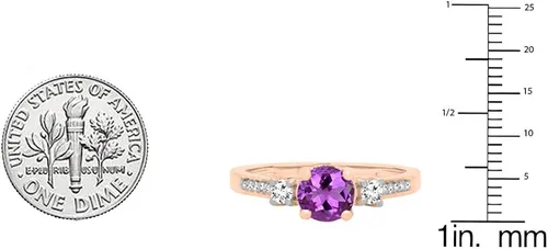 Miniatura 3 de Dazzlingrock Collection Anillo de compromiso de 3 piedras preciosas redondas de 10 quilates y diamantes para mujer, oro rosa