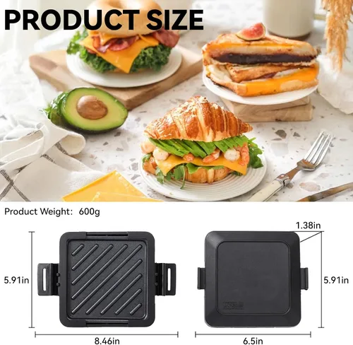 Miniatura 3 de Toastie Sandwichera para microondas, máquina de panini de placa antiadherente, versátil tostadora pequeña, apta para tostadas en horno de Negro