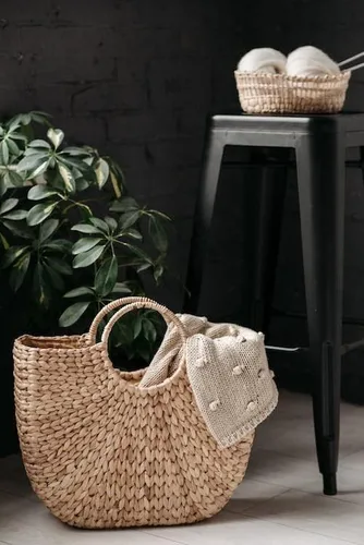 Miniatura 4 de EROUGE - Bolsa de paja tejida a mano con asa redonda para verano, estilo retro, para la playa, tejida
