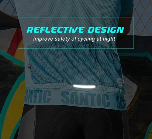 Miniatura 35 de Santic Camiseta de ciclismo para hombre, manga corta, camiseta de ciclismo de carretera, cremallera completa, UPF 50+, MTB con bolsillos