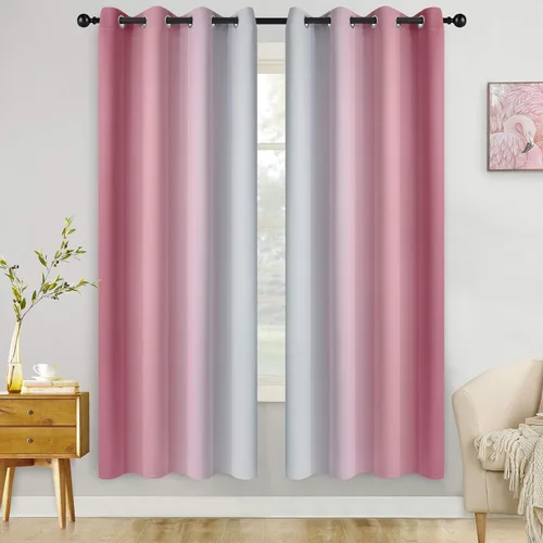 Miniatura 176 de COSVIYA Cortinas 100% Opacas Azul Degradado con Lazos Ajustables para Cocina Aislamiento Térmico Oscurecimiento de Habitación Cenefa con Bolsillo
