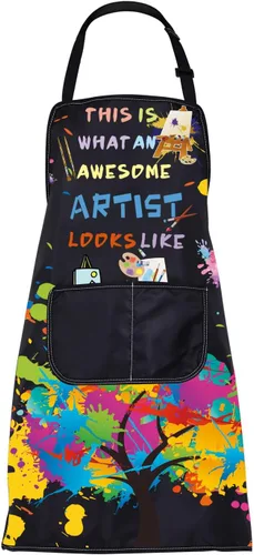 FUSTMW Delantales de pintor de artistas, delantales con bolsillos, delantales de pintor, regalo para amantes del arte, regalos para profesores de