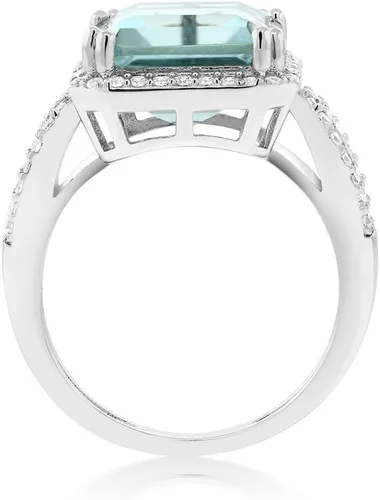 Miniatura 4 de Gem Stone King 5-8 Cttw Halo Ring for Women 925 Sterling Silver Emerald Cut 12X10MM Gemstone Birthstone Fine Jewelry for Her Mom Wife
