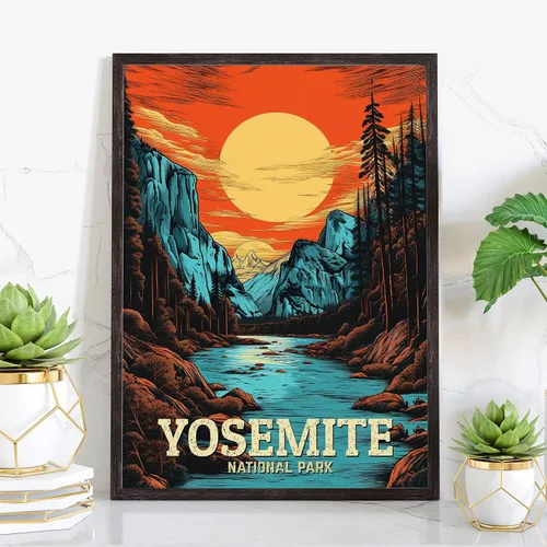 Miniatura 2 de Pera Print Póster del Parque Nacional de Yosemite, impresiones artísticas de pared de los parques nacionales de Yosemite, póster de viaje retro