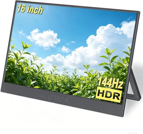 JUSTTHINK Monitor portátil de 16 pulgadas, monitor portátil FHD de 144 Hz, 1920 x 1200, ultra delgado, monitor externo para juegos, HDR, cuidado de