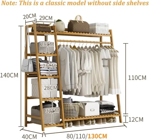 Miniatura 3 de Bamboo Coat Rack with Storage Rack,Freestanding Clothes Rack with Storage Bag,Wood Closet Shelf with Hanging Rod,Clothes Storage Organizer