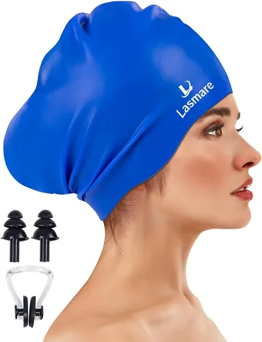 Miniatura 16 de Large Long Hair Swim Cap with Extra Room for Women Men, Silicone Swimming Cap for Long Thick Hair with Ear Plugs Nose Clip Set, Adult Waterproof