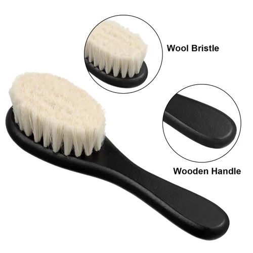 Miniatura 2 de Juego de 4 cepillos de peluquero con mango de madera de fibra natural, cepillo para peinar barba, plumero de cuello y cepillo de limpieza