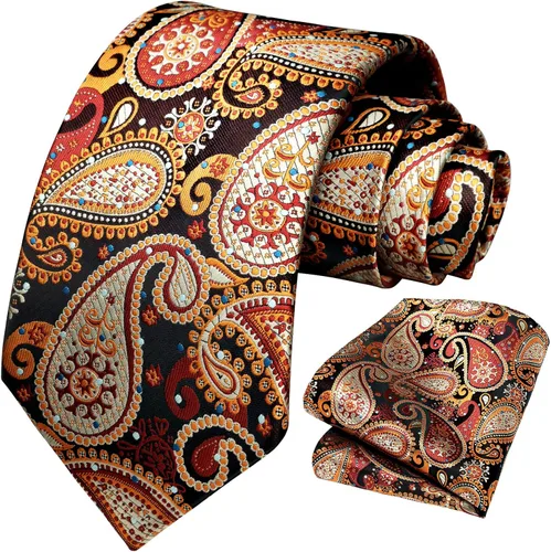 Miniatura 154 de HISDERN Corbatas para hombre, corbata de cachemira y bolsillo cuadrado tejido clásico floral para hombre, corbata de fiesta de boda