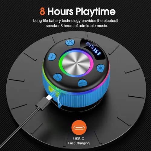 Miniatura 6 de Altavoz de ducha Bluetooth, IP7 impermeable, portátil, Bluetooth 5.3 con ventosa, mini altavoz inalámbrico con luces RGB, pantalla de tiempo, sonido