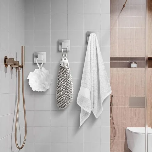Miniatura 6 de Ganchos de toallas de níquel cepillado para baños, gancho moderno de acero inoxidable resistente montado en la pared, paquete de 4, ideal