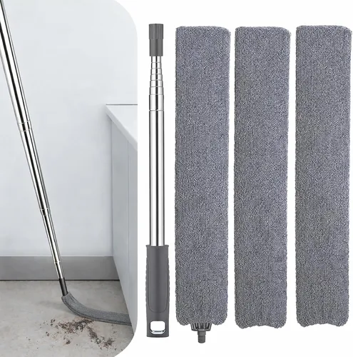 Limpiador de polvo retráctil con poste de extensión, herramientas de limpieza con 3 paños de microfibra, plumero de mango largo extensible para Gris