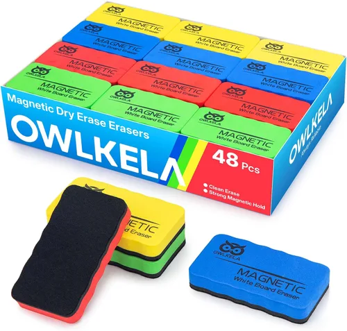 Miniatura 11 de OWLKELA 8 borradores de borrado en seco, borrador magnético de pizarra blanca para tablero de vidrio, pizarra seca y tablero de calendario, azul