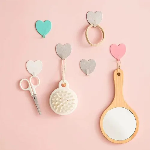 Miniatura 3 de JtmyAota Paquete de 6 ganchos decorativos de pared en forma de corazón, gancho de pared adhesivo fuerte de acero inoxidable para el hogar, cocina