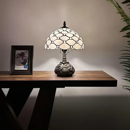 Miniatura 2 de Tiffany Lámpara de mesa blanca con vitral, bombilla LED incluida, base de libélula para sala de estar, dormitorio, mesita de noche, oficina, hotel