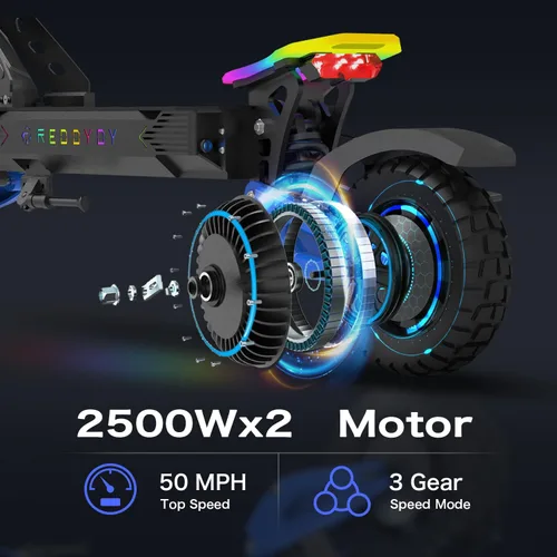 Miniatura 5 de Scooter eléctrico todoterreno – Scooter para adultos de motor dual más rápido de 50 MPH, pico de 5000 W, alcance largo de 55 millas, neumáticos