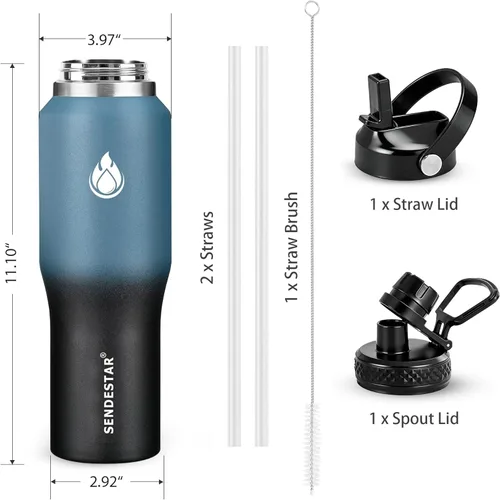 Miniatura 7 de SENDESTAR Botella de agua de acero inoxidable de 40 onzas (fría durante 48 horas, caliente durante 24 horas), botella aislada al vacío de doble Azul