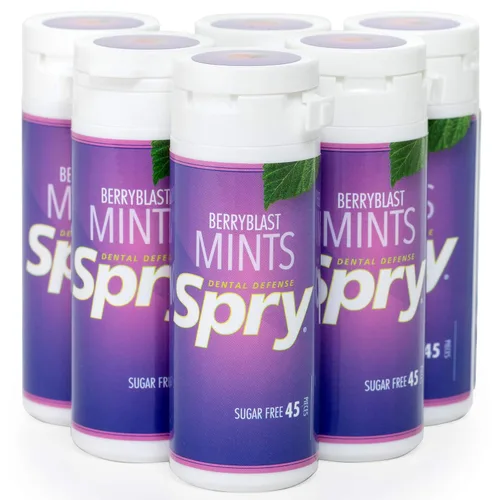 Spry Xylitol Berry Blast - Caramelos sin azúcar, promueve la salud oral, aumenta la producción de saliva, detiene el mal aliento, sin OMG, sin