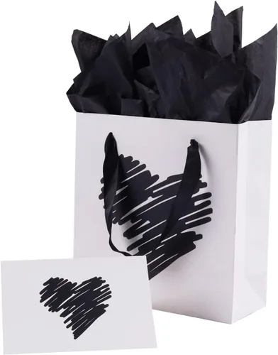 Miniatura 10 de ysmile Pequeña bolsa de regalo negra con papel de seda para hombres, fiesta de cumpleaños, aniversario, día del padre, 7.8 pulgadas, corazón dorado