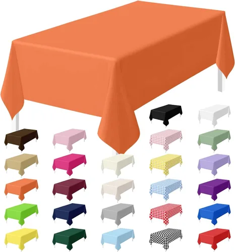 Miniatura 26 de HEIPINIUYE - Juego de 2 manteles desechables color beige, 54 x 108 pulgadas, de plástico, manteles impermeables rectangulares desechables