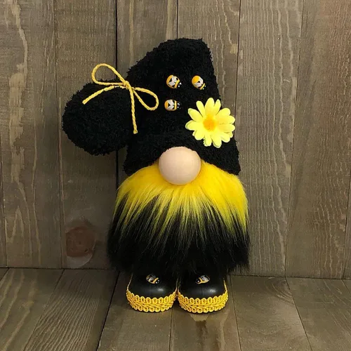 Miniatura 5 de Adornos de elfo de abejorro, gnomos de peluche, hechos a mano, diseño de girasol de primavera, estante de gnomo enano, bandeja escalonada