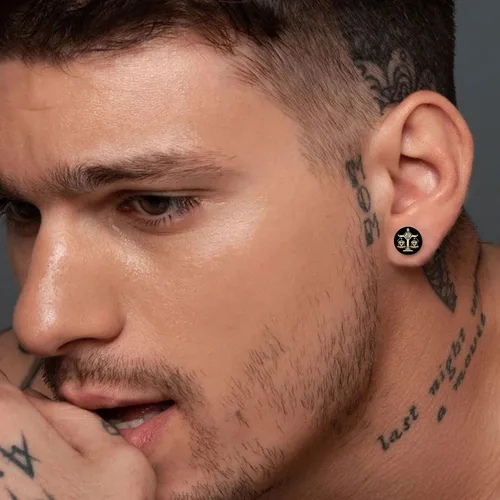 Miniatura 4 de MARSALIA Aretes de anime, aretes de impacto Genshin para hombres y niños, 6 pares de aretes negros de acero inoxidable para fanáticos de Genshin