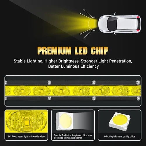 Miniatura 3 de AUXTINGS 2 x 7 pulgadas 30 W amarillo ámbar de una sola fila LED barra de luz 3000 K perfil bajo ultra delgado mini haz de inundación LED