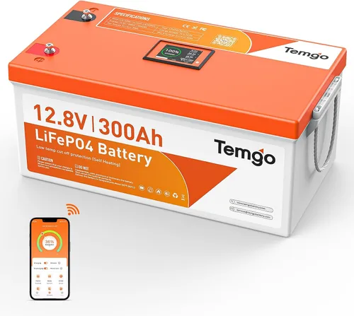 Miniatura 8 de TEMGO Batería de litio LiFePO4 de 12 V/100 Ah con corte de baja temperatura, pantalla inteligente táctil y monitoreo por APP, BMS de 100 A