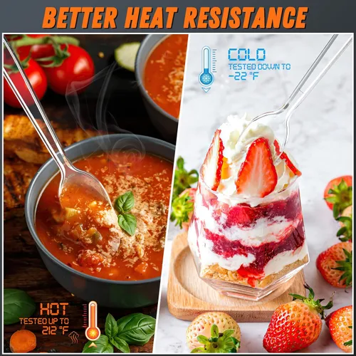 Miniatura 3 de 360 piezas cucharas de plástico transparente de 6.8", resistentes y sin BPA, resistentes al calor, cubiertos de plástico sólidos y duraderos