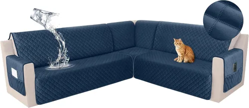 Miniatura 23 de HDCAXKJ Funda seccional de esquina impermeable para sofá de terciopelo en forma de L, fundas para sofá para mascotas, perros, suaves, resistentes