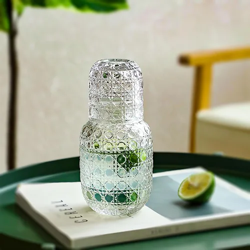 Miniatura 3 de Juego de jarra de agua y vasos de vidrio para mesita de noche de dormitorio, jarra de agua para mesita de noche, jarra de enjuague bucal de vidrio