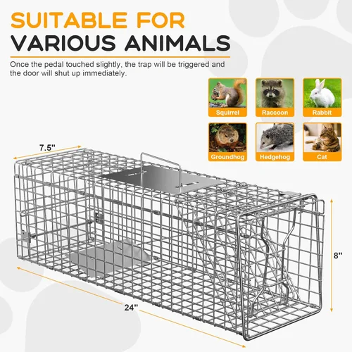 Miniatura 3 de JungleA Jaula de trampa para animales, jaula plegable de 24 pulgadas con 1 puerta de hierro, trampa humana para atrapar y liberar roedores