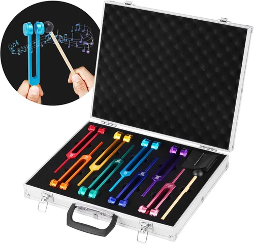 Juego de diapasones de afinación Chakra, diapasones de afinación de chakras médicos para curación con martillo con diapasón con peso para curación