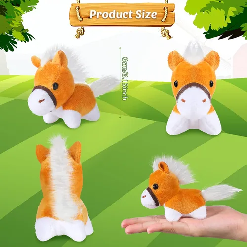 Miniatura 3 de Aoriher - 24 piezas de animales de peluche de caballo de 3.15 pulgadas, mini llavero de peluche con cadena desmontable, juguetes de animales