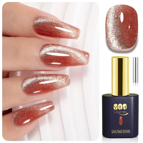 Miniatura 46 de YTD Likomey Juego de esmaltes de uñas de gel Cat Eye, 8 colores de verano con purpurina magnética de cristal con barra magnética, plateado, verde