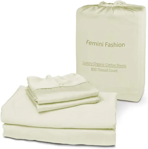 Miniatura 20 de Femini Fashion Juego de sábanas de 4 piezas 100% algodón orgánico certificado de 800 hilos y 24 pulgadas de profundidad